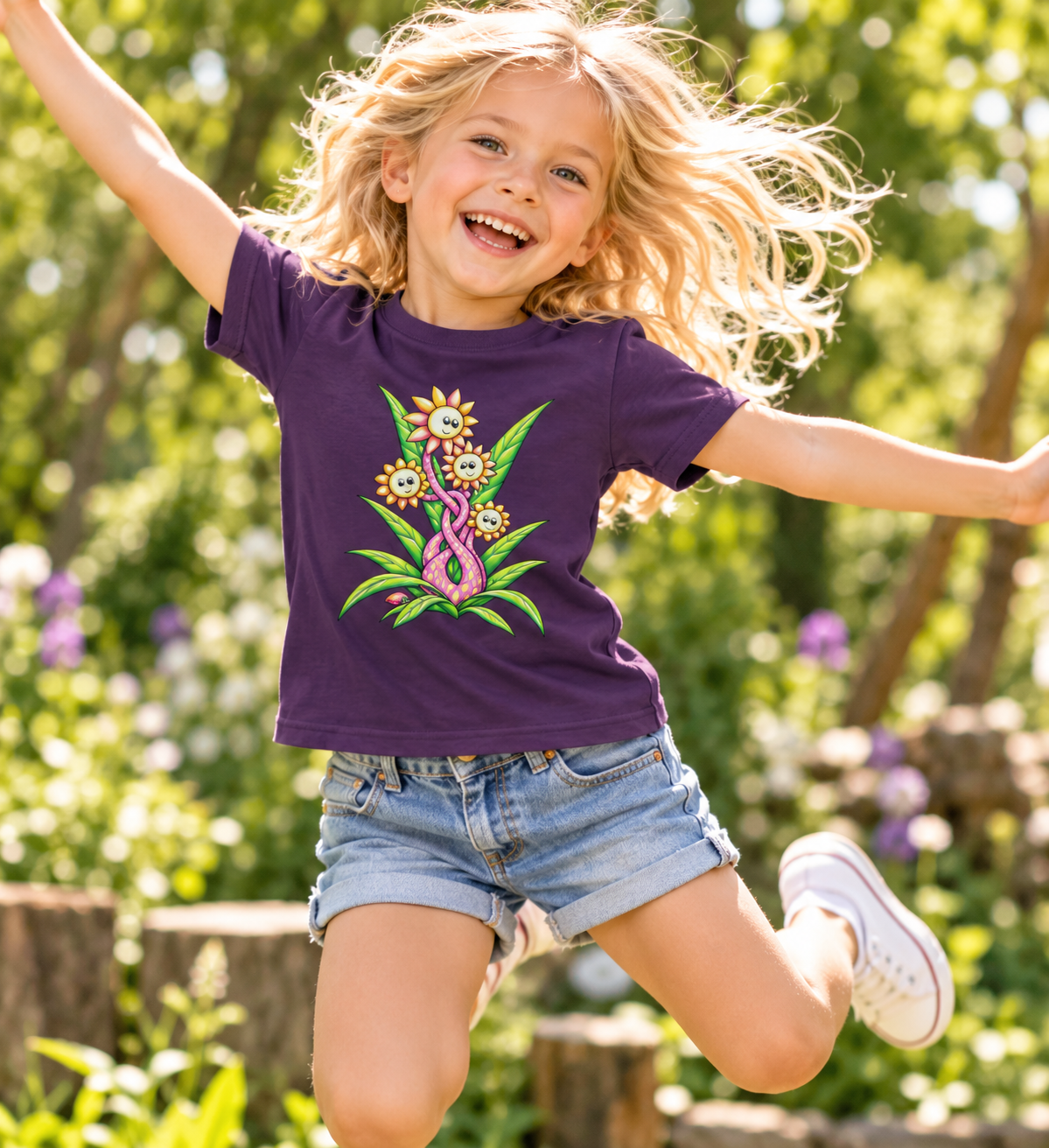 Whimsical Flower Friends Kids T-Shirt